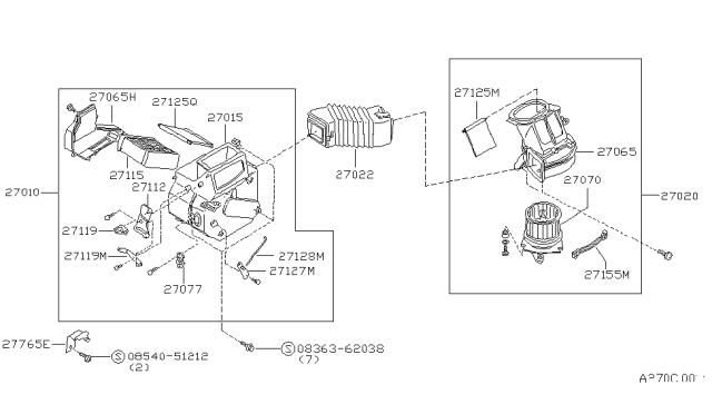1982 Nissan Sentra Blower Assembly Diagram for 27206-14A00