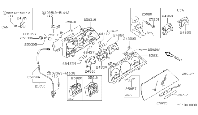 1985 Nissan Sentra Speedometer Assembly Diagram for 24850-40A10