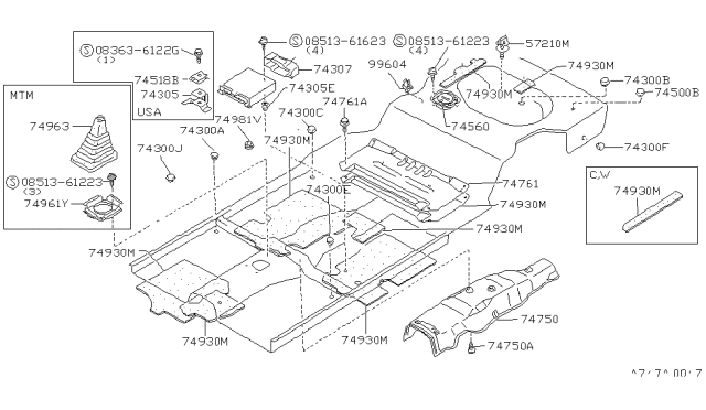 1986 Nissan Sentra Locate Hole Cover Diagram for 74830-H8500