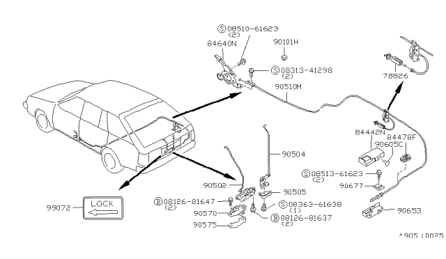 1986 Nissan Sentra Cable Trunk Lid Diagram for 90650-21A10