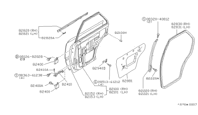 1984 Nissan Sentra Rear Door Panel & Fitting Diagram