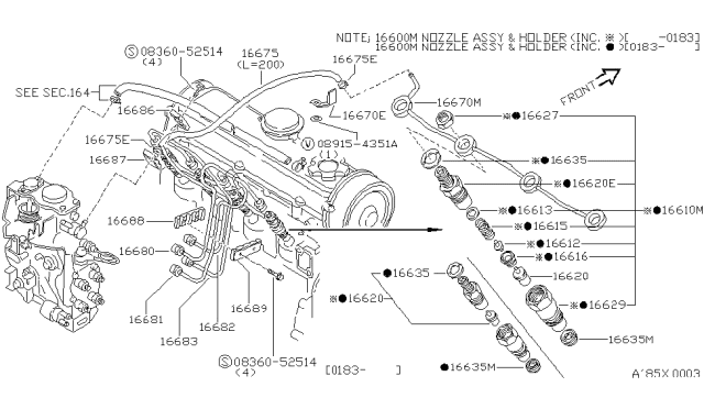 1984 Nissan Sentra Injection Nozzle Kit Diagram for 16600-16A25