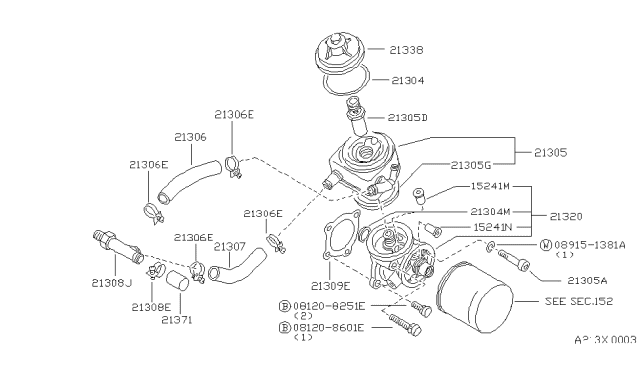 1985 Nissan Sentra Connector Oil Cool Diagram for 27070-16A01