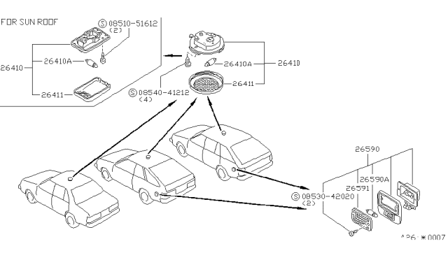 1986 Nissan Sentra Lamp Luggage Room Diagram for 26590-11A00