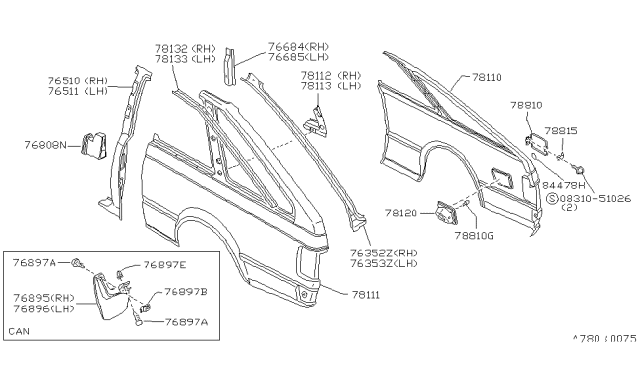 1985 Nissan Sentra Plate Rear Side Diagram for 78140-11A00