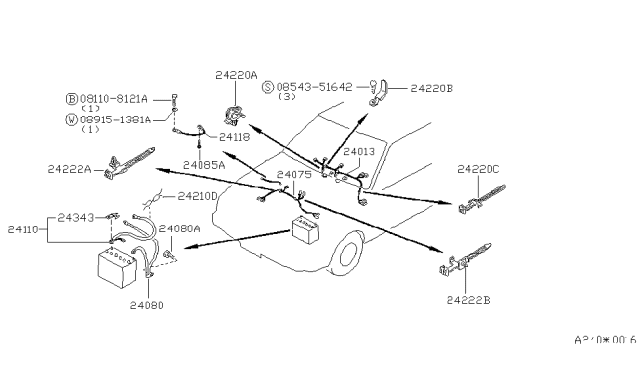1983 Nissan Sentra Harness Instrument Diagram for 24013-09A00
