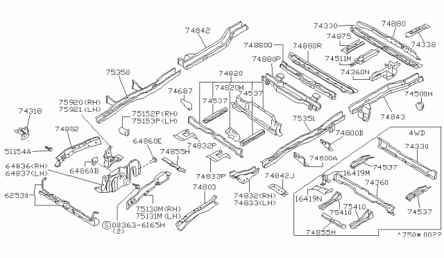 1986 Nissan Stanza Member Side Front LH Diagram for 75311-06R00