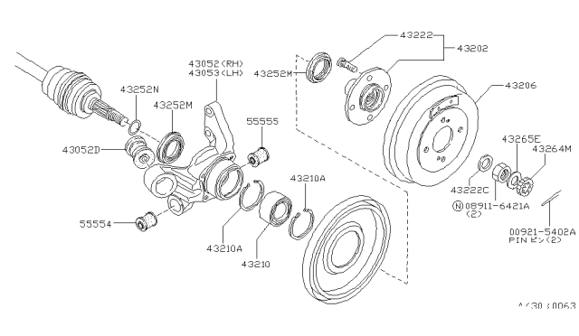 1986 Nissan Stanza Drum-Brake Rear Diagram for 43202-06R00