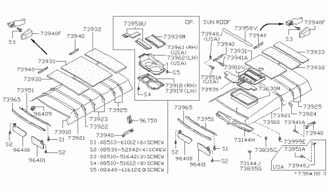 1988 Nissan Stanza Bracket-Roof Box Diagram for 73891-29R05