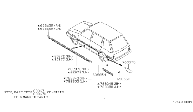 1987 Nissan Stanza Seal-FINISHER Rear Side Diagram for 73518-21R00