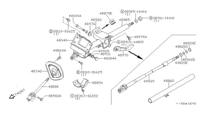 1988 Nissan Stanza Joint-Steering Lower Diagram for 48080-16R03