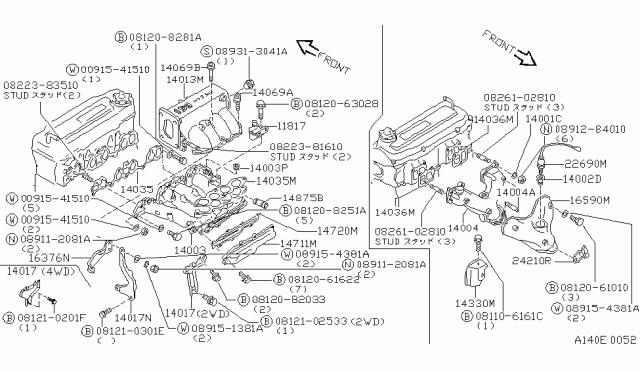 1987 Nissan Stanza Manifold Intake Diagram for 14003-D2011