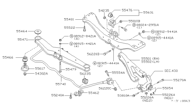 1988 Nissan Stanza INSULATOR-Differential Mounting Diagram for 55476-06R10