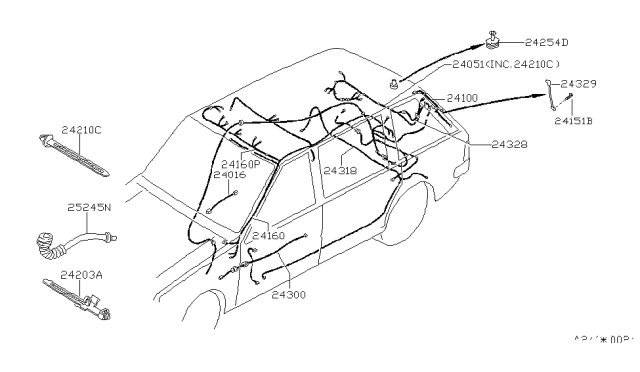 1987 Nissan Stanza Harness Console Assembly Diagram for 24017-20R00