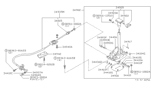 1988 Nissan Stanza Control Cable Assembly Diagram for 34935-10R10