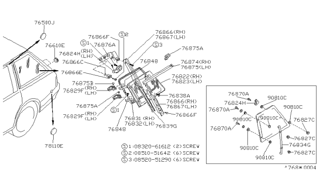 1987 Nissan Stanza Cover Side Window RH Diagram for 83426-21R05