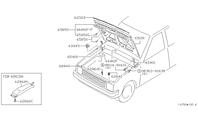 1986 Nissan Stanza Bumper-Hood Side Diagram for 65158-01R00