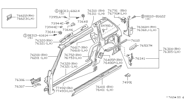 1986 Nissan Stanza Rail-Side Roof LH Diagram for 76331-01R00
