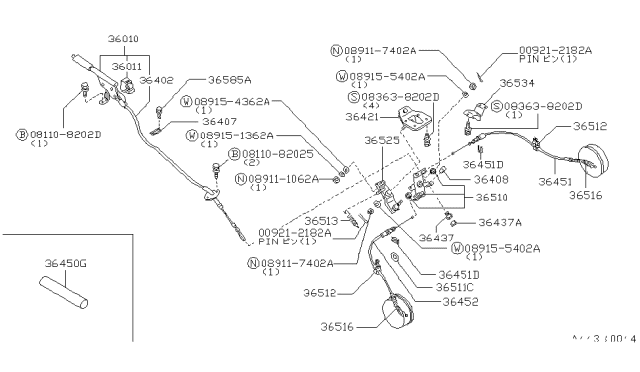1987 Nissan Stanza SWITH Warn Lamp Diagram for 36011-M7000