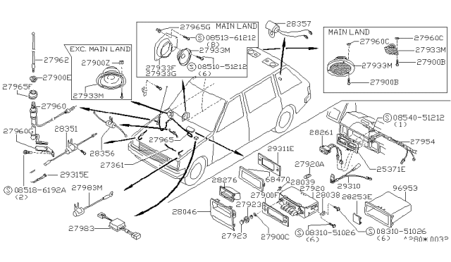 1986 Nissan Stanza Lid-Cluster Diagram for 28042-22R00