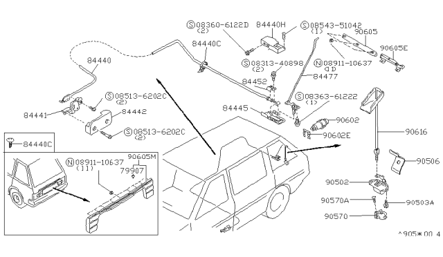 1987 Nissan Stanza Back Door Handle Assembly Diagram for 90606-29R00