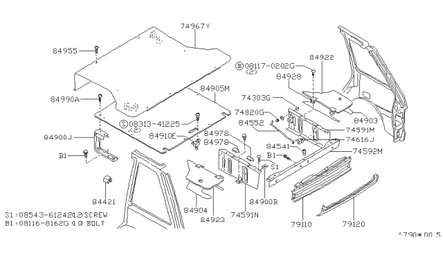 1988 Nissan Stanza BOLSTER Rear Floor Front Diagram for 84950-20R00