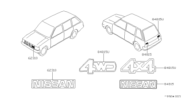 1986 Nissan Stanza Rear Label Black Diagram for 90890-20R00