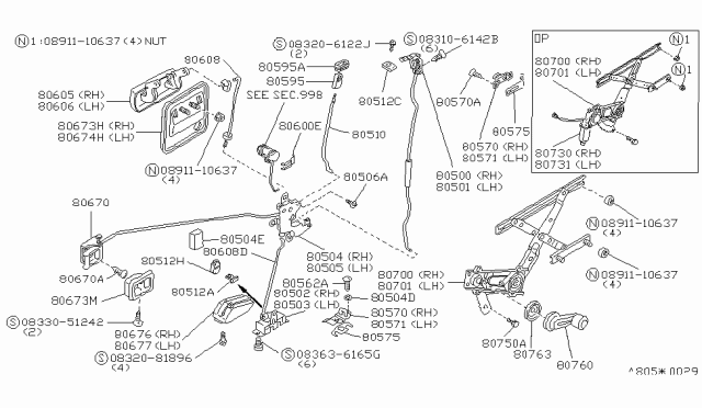 1986 Nissan Stanza Front Door Outside Handle Assembly, Left Diagram for 80607-29R00