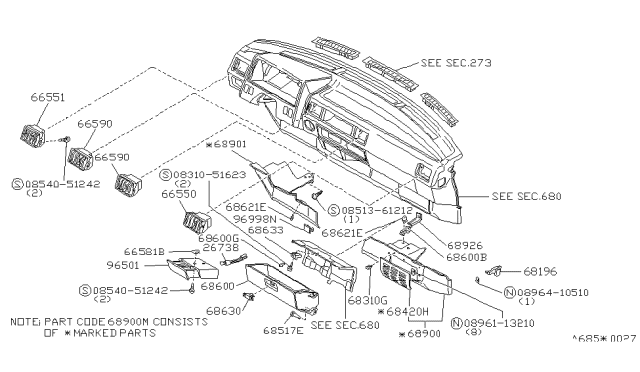 1988 Nissan Stanza Clip-Trim Brown Diagram for 68799-21R00
