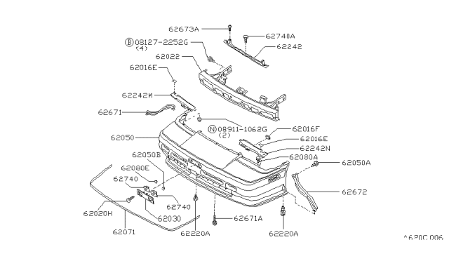1986 Nissan Stanza REINF-Inner Bumper Diagram for 62030-21R00