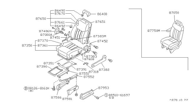1986 Nissan Stanza Back Assembly Seat LH Diagram for 87650-20R66