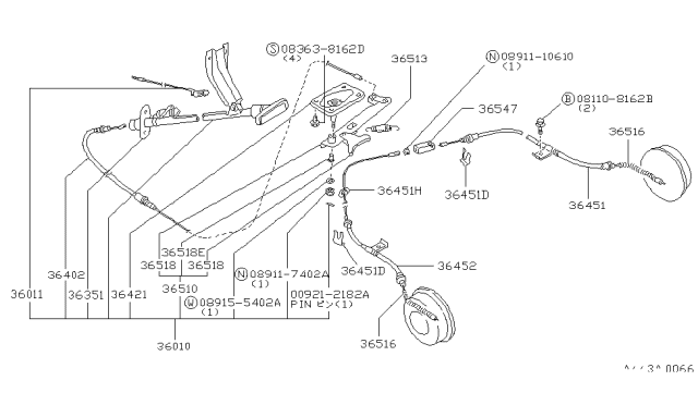 1986 Nissan Stanza ADJUSTER-Cable Rear Diagram for 36547-R8002
