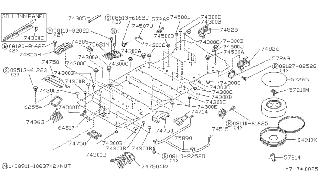 1987 Nissan Stanza REINF Member Rear L F/TOWING Hk Diagram for 74855-29R10