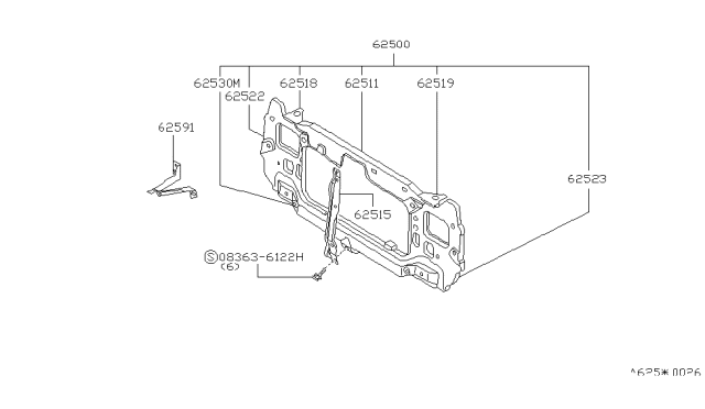 1987 Nissan Stanza Support-Radiator Core Lower Diagram for 62530-20R01