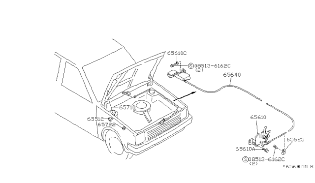 1987 Nissan Stanza Rod-Hood Support Diagram for 65771-21R00