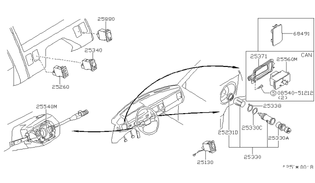 1988 Nissan Stanza Switch Assembly Combination Diagram for 25560-29R60