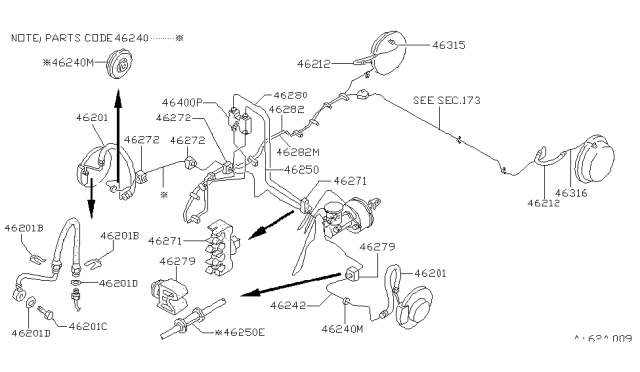 1988 Nissan Stanza Tube Assembly-Brake Front R Diagram for 46240-15R11
