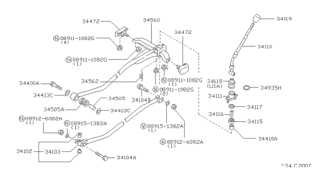 1988 Nissan Stanza Transmission Control & Linkage Diagram 1