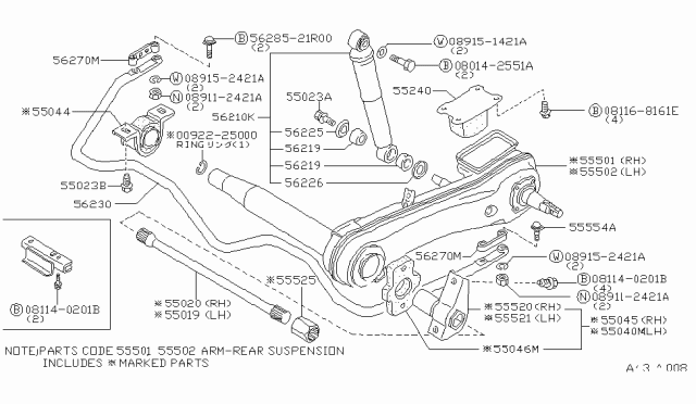 1986 Nissan Stanza Arm Assembly-ANCHER LH Diagram for 55521-M9010