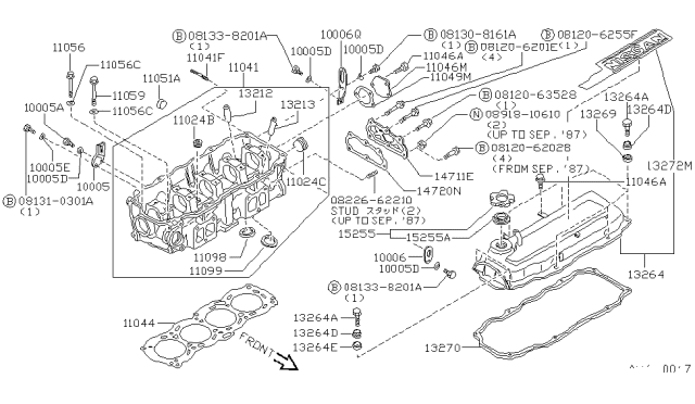 1988 Nissan Stanza SLINGER-Engine Front Diagram for 10005-D3501