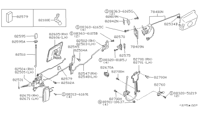 1986 Nissan Stanza Rear Door Outside Handle Assembly Left Diagram for 82603-01R00