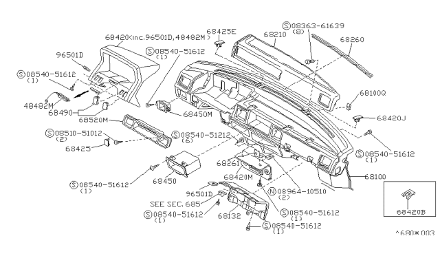 1987 Nissan Stanza Instrument Panel,Pad & Cluster Lid Diagram