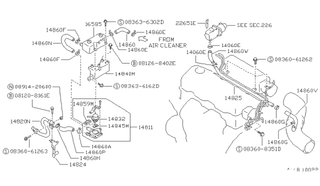 1992 Nissan Stanza Bracket Assembly-EAI Pipe Diagram for 14824-65E10