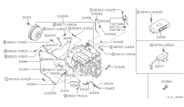 1992 Nissan Stanza Control Unit-Shift Diagram for 31036-65E01