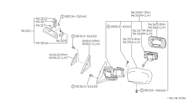 1992 Nissan Stanza ACTUATOR Assembly-Mirror,R Diagram for 96367-61E00