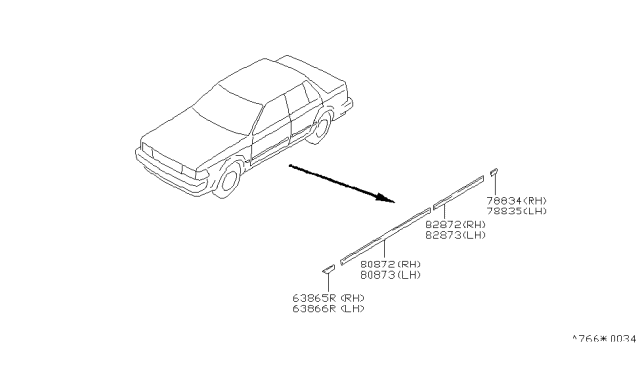 1990 Nissan Stanza Side MOULDING-Door Diagram for 82870-65E12