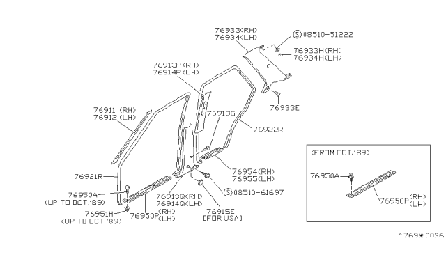1990 Nissan Stanza Garnish-Windshield Pillar,RH Diagram for 76911-65E03