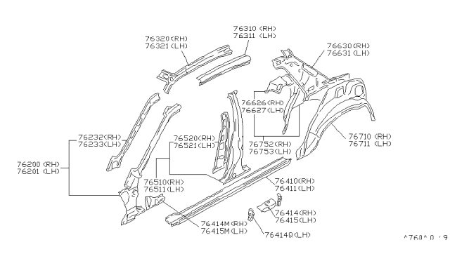 1990 Nissan Stanza Pillar-Rear,Inner LH Diagram for 76631-56E00
