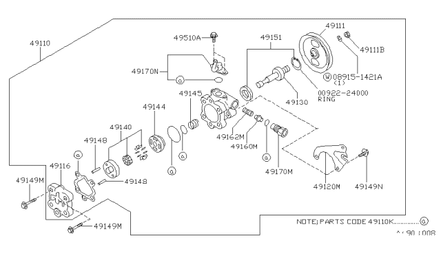 1991 Nissan Stanza Bracket Assy-Power Steering Pump Diagram for 49120-65E00
