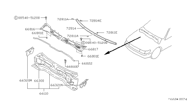 1992 Nissan Stanza Moulding-Windshield Lower,Center Diagram for 72771-51E10